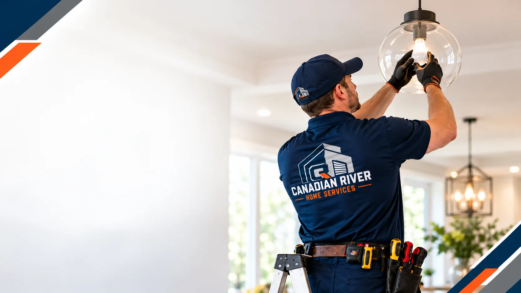 Canadian River handyman changing a hard-to-reach light bulb